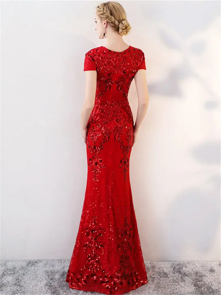 It's Yiya/вечернее платье 2019, красное, блестящее, с круглым вырезом, контрастного цвета, обтягивающее, вечернее платье TR013 robe de soiree