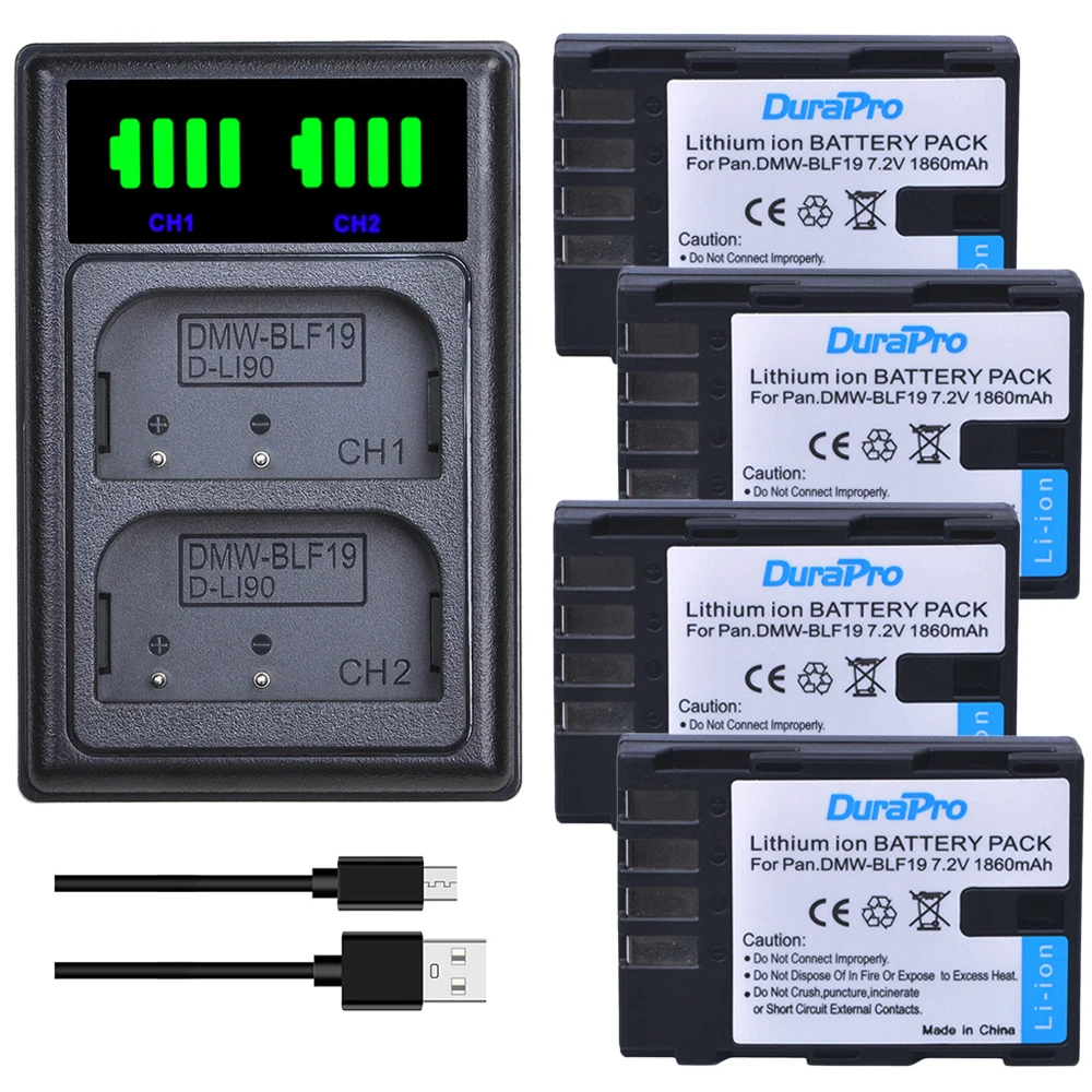 Durapro 1860Mah Dmw-Blf19 Bateria Dmw Blf19 Batteria + Led Doppio Caricatore Per Panasonic Lumix Dmc-Gh3 Dmc Gh3 Gh4 Dmc-Gh4 Dc-Gh5