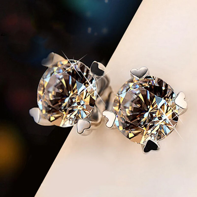 Shiny Zircon 925 Sterling Silver Earrings For Women Jewelry Four Claws Heart Stud Earring Charm Girl Valentine's Day Gift KOFSAC |