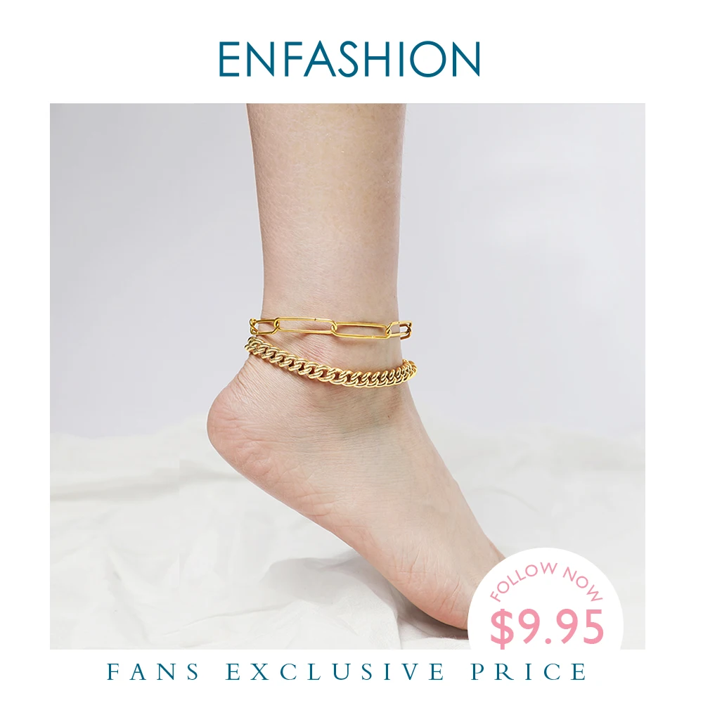 ENFASHION Punk Double Link Chain Leg Bracelet Stainless Steel Gold Color Anklets For Women Fashion Jewelry Bransoletka Na Noge ENFASHION Punk Double Link Chain Leg Bracelet Stainless Steel Gold Color Anklets For Women Fashion Jewelry Bransoletka Na Noge