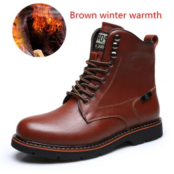

High Quality Genuine Leather Winter Boots； Non-slip Warm Snow Boots; Fashion Tied Lace Motorcycle Boots