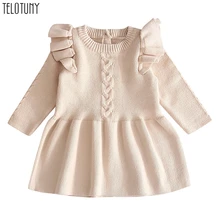 Telotuny/платье для девочек; платье принцессы для свадебной вечеринки; однотонное теплое платье-свитер; вязаные крючком платья; Одежда для девочек; vestidos Nina