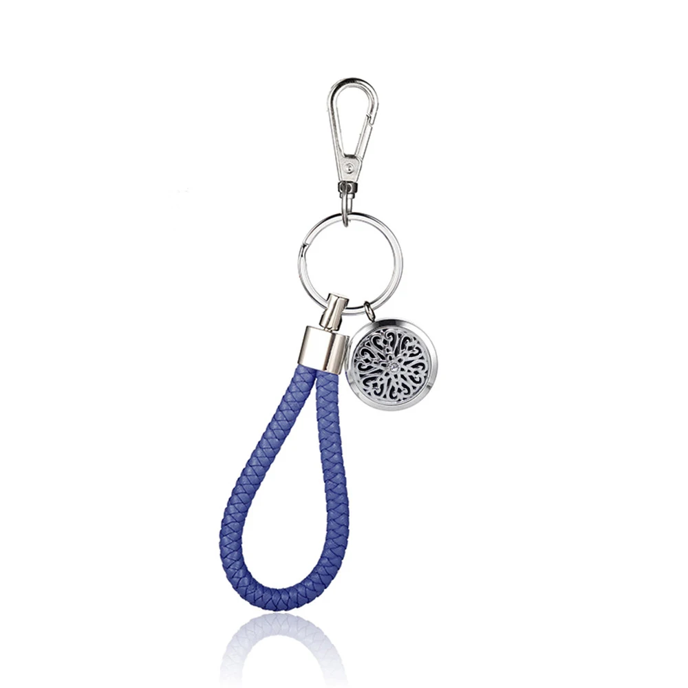 Charka Crystal Aroma Locket Leather Braided Woven Rope keychain DIY bag Pendant Key Chain Holder Car Keyrings Men Women Keychain - Color: AS-KC-P-9-24