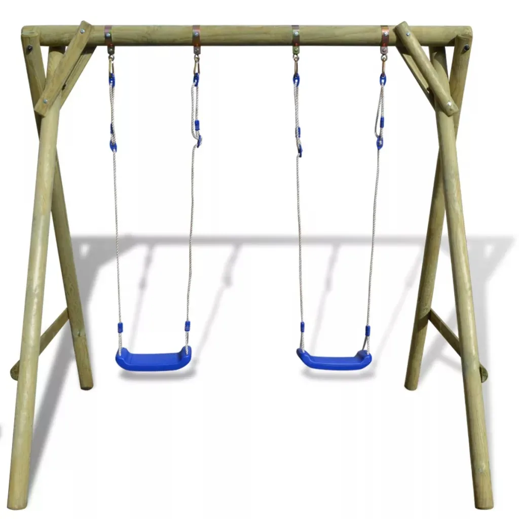VidaXL Outdoor Patio Swing Set Easy Assembly 204x154x210 Cm FSC Pinewood 2 Swings With Adjustable Swing Ropes Outdoor Furniture