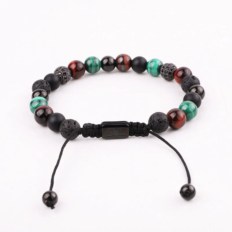 New Design 8mm Natural Stone CZ Pave Ball Braided Friendship Macrame Bracelet Men - Image 3