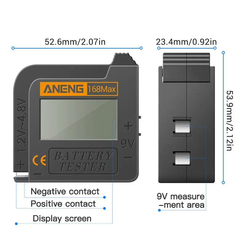 

168Max Universal Digital Battery Capacity Tester for Lithium 18650 AA 9V Button