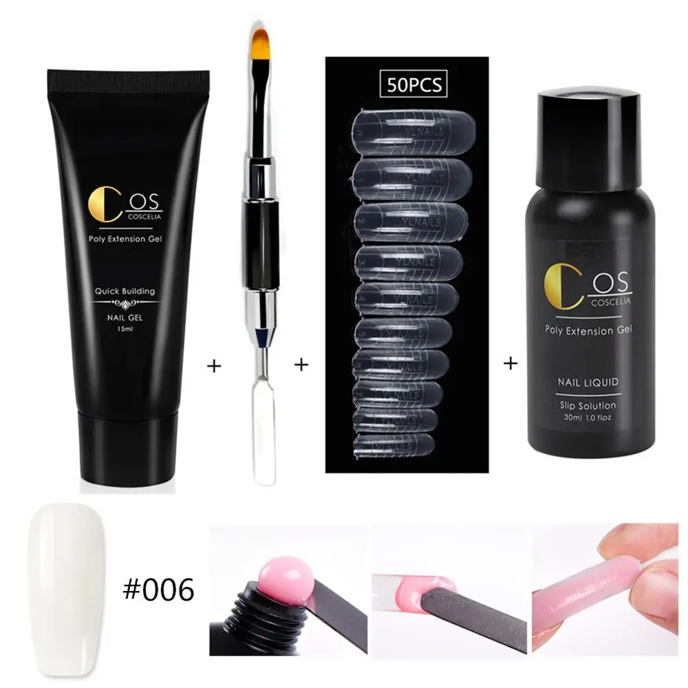 Set 006 COSCELIA15ML поли расширение УФ гель для ногтей гель продлевающий половой акт Быстрый дизайн ногтей гель лак для ногтей Форма для ногтей советы удлиннение ногтей арт строитель - Цвет: Set 006