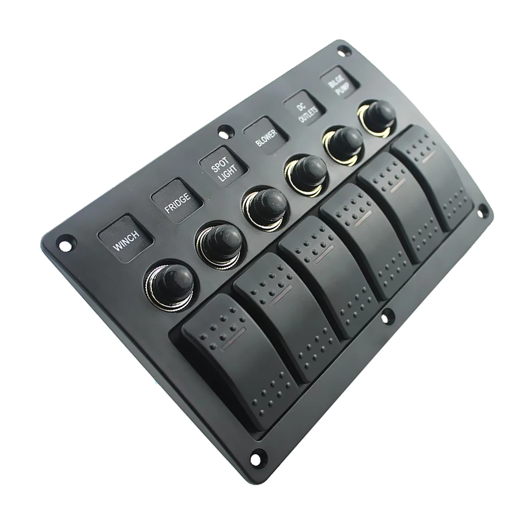 6 Gang LED Rocker Switch Panel Circuit Breaker Waterproof 24/12V Car Marine