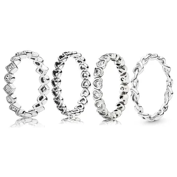 

925 Sterling Silver Ring Linked Love Knotted Heart Emotional Bonds Alluring Brilliant Princess Ring For Women Fine Jewelry