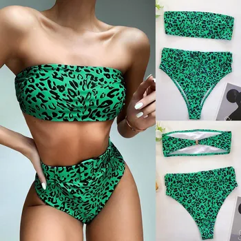 

Swimsuit 2020sexy Women Printed Bandeau Bikini Push-up Padded Swimwear Swimsuit Beachwear Set Maillot De Bain #40