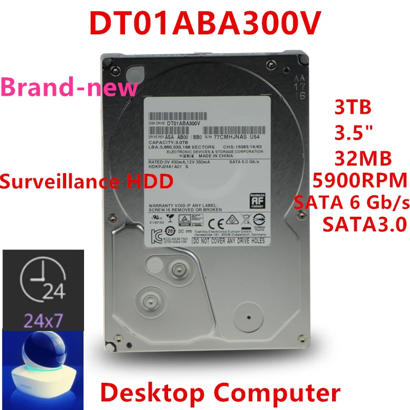 Новый жесткий диск для Toshiba Brand 3 ТБ 5 &quotSATA 6 ГБ/сек. 32MB 5900RPM внутреннего жесткого