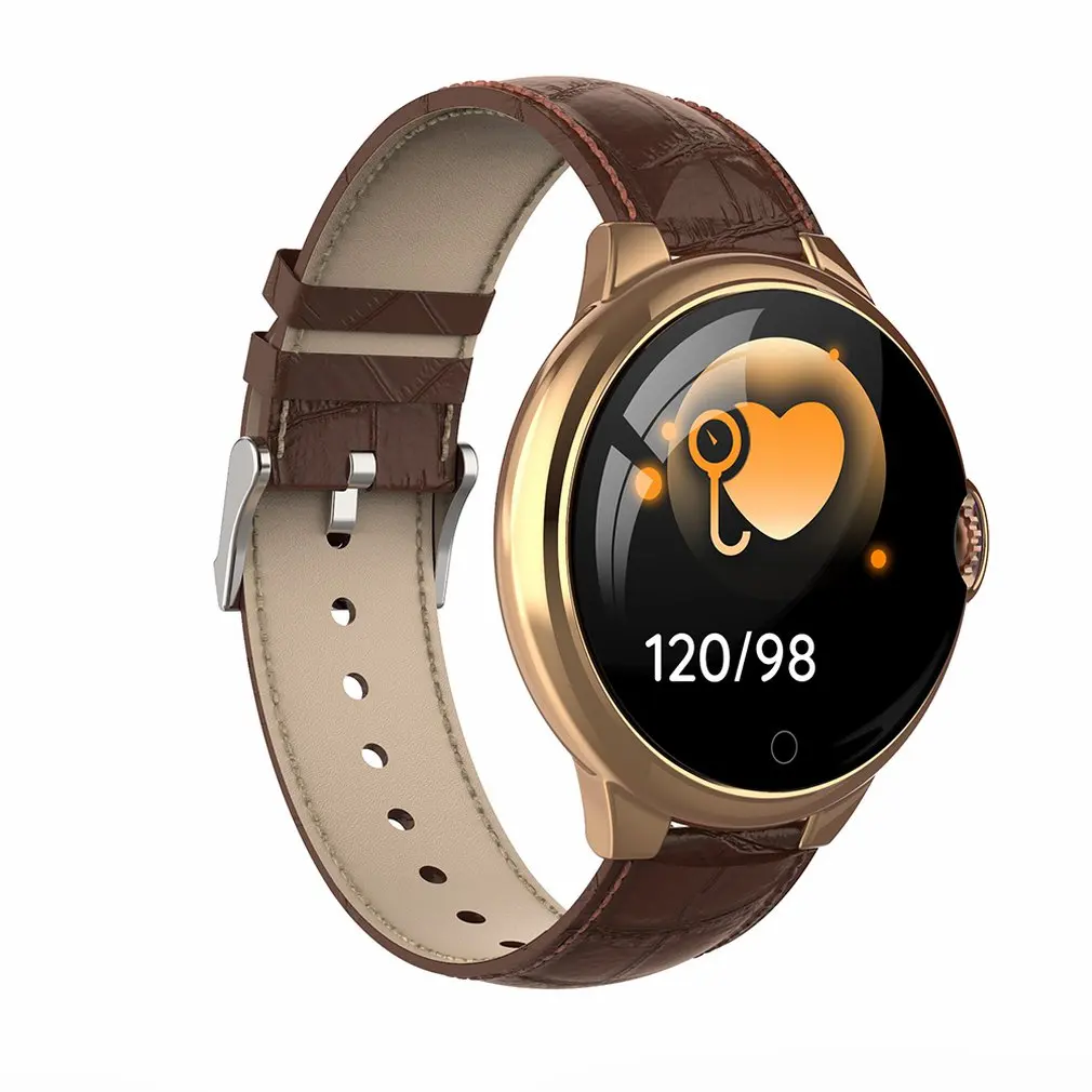 Новые смарт-часы ЭКГ дисплей Водонепроницаемый фитнес-трекер часы пульсометр Шагомер Смарт-браслет для женщин и мужчин - Цвет: Gold  Leather