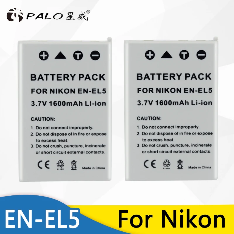 2Pcs En-El5 En El5 Enel5 1600Mah Ricaricabile Batterie Per Foto/Videocamera Per Nikon Coolpix P4 P80 P90 P100 P500 P510 P520 P530 P5000 P6000