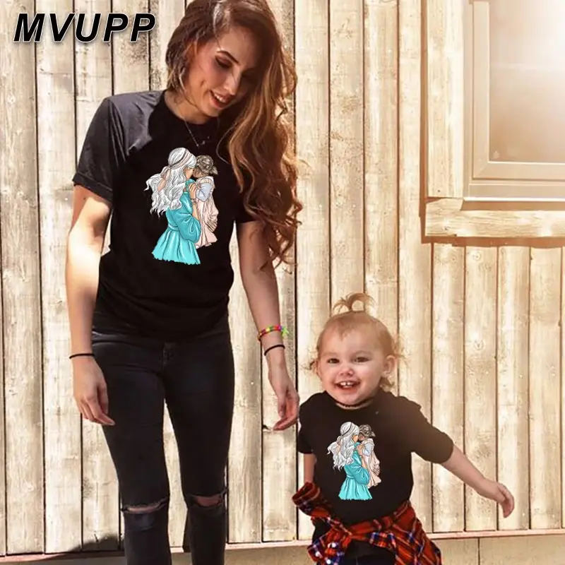MVUPP/одинаковые футболки для мамы и дочки; Семейные комплекты для мамы и дочки; одежда для мамы и дочки; белые большие маленькие сестры; мама