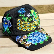 Национальный Ветер вышивка павлин цветы бейсбольная бейсболка с возможностью регулировки размера шляпы для женщин 117