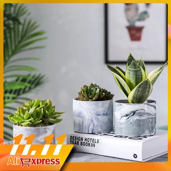 

Ceramic Flower Pot Multicolor Marble Pattern Fleshy Cactus Plant Flowerpot Home Small Bonsai Gardening Christmas Decoration