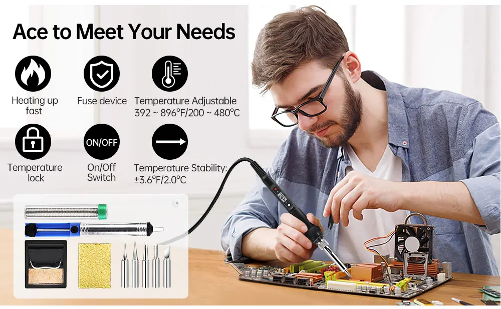 Soldering Iron Kit Set 60W Digital LCD Switch A-BF 836D Welding Iron Temperature Adjustable Electric Tools Soldering Tips electric soldering iron kit