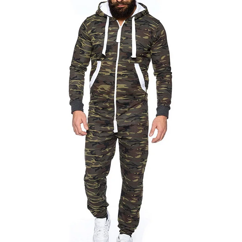Laamei Men Camo Print sets Camouflage Jacket+Pants 2Pc Causal Tracksuit Sportwear jogger Hoodies Sweatshirt Pant Suit Plus Size - Цвет: army green B