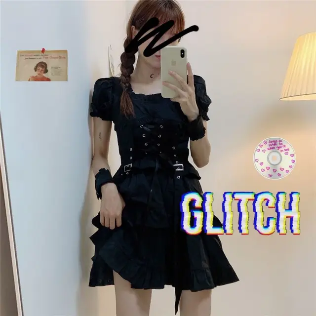 QWEEK Women's Gothic Lolita Dress Gothic Punk Mall Goth Kawaii Cute Ruffle Bandage Black Mini Dress 2021 Emo Clothes Summer 3