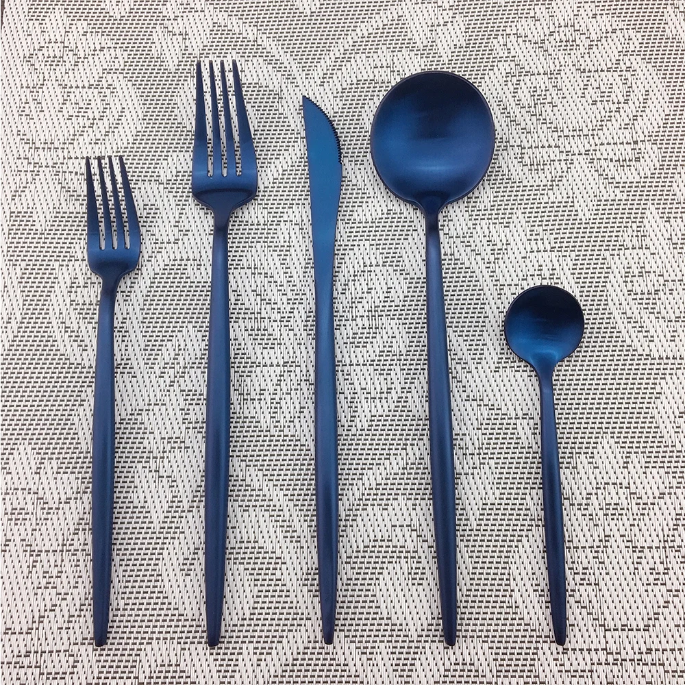 Juego de cubiertos azules de alta calidad 18/10 de acero inoxidable 5 unids/lote, juego de vajilla, mesa, tenedores, cuchillos, juego de platería plateado para fiestas|Juegos de vajilla| - AliExpress