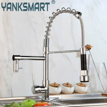 

Chrome Polished Kitchen Pull Down Spout Stream Sink Sprayer Faucet Deck Mounted Cold And Hot Mixer Water Tap