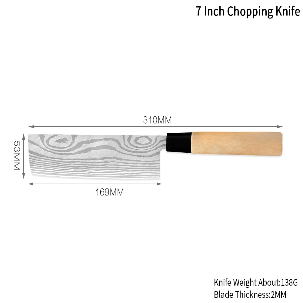 Coobness японский поварской нож сашими нож 9 дюймов разделочные ножи Santoku 7 дюймов Кухонные ножи из нержавеющей стали с деревянной ручкой - Цвет: 7 inch Chopping