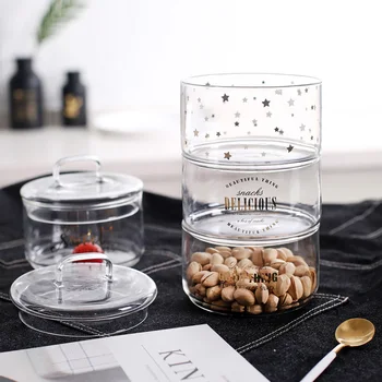 

Glass Transparent Salad Bowl Stackable Storage Tank Heat-resistant with Cover Easy To Clean Grain Jar Household Storage Tank