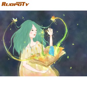 

RUOPOTY Frame Diy Painting By Numbers Kits For Adults Cartoon Girls Coloring By Numbers Handpainted Acrylic Canvas Paint Diy Art