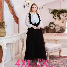 Весна осень размера плюс длинная юбка на лямках для женщин большие свободные повседневные плиссированные юбки с эластичной талией черные 4XL 5XL 6XL 7XL