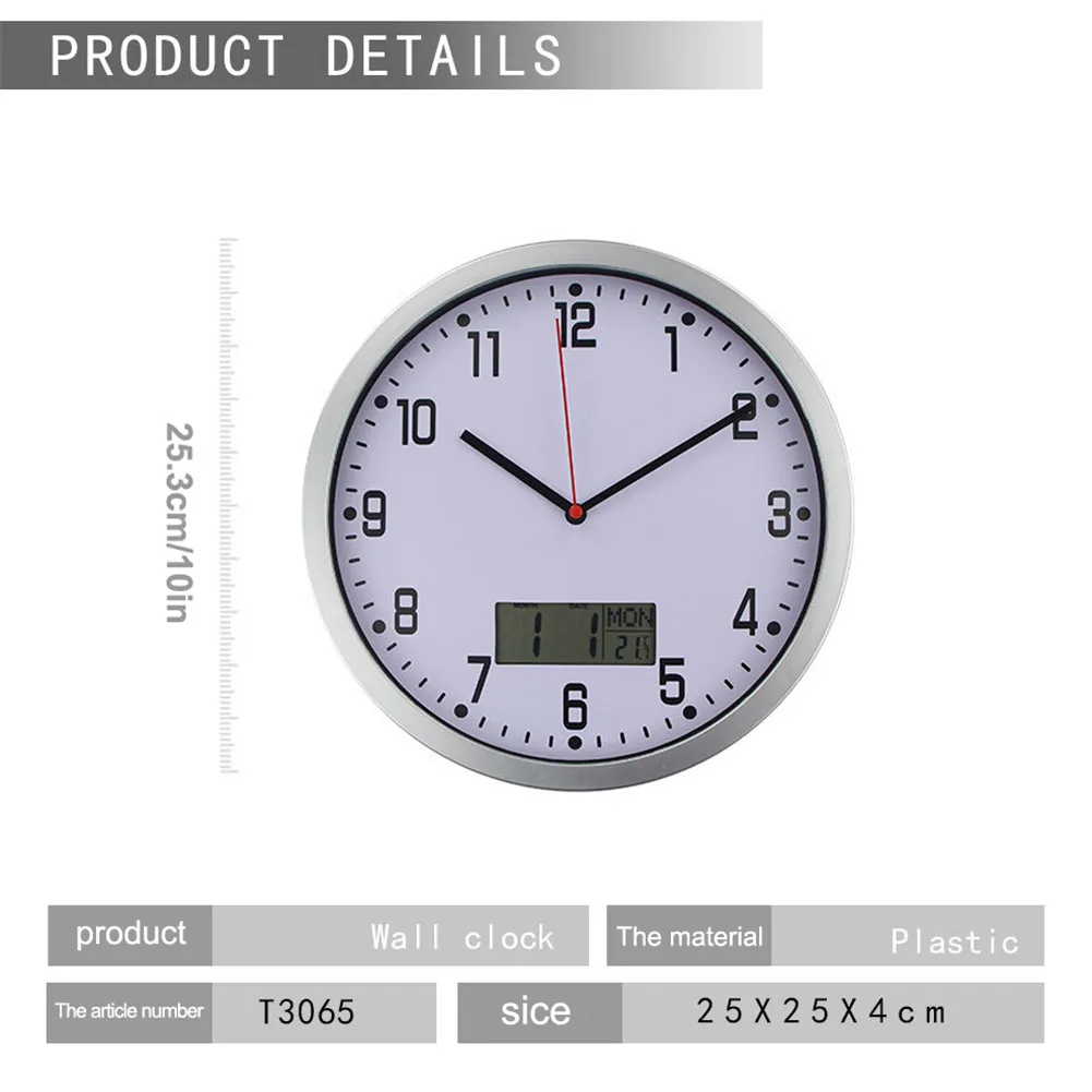 Multi-Purpose Clock 10 Inch Innovative Stylish Temperature and Humidity Meter Wall Clock Wall Decor Clock with Silent Scanning Movement for Living Room Bedroom Regular in Size