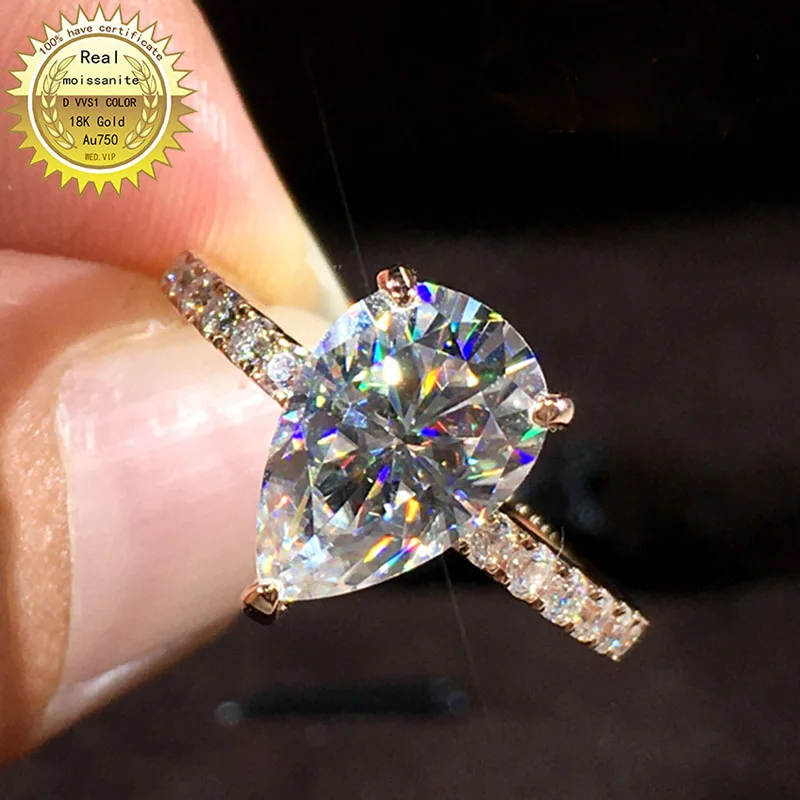 

Solid 18K Gold 1ct Moissanite Diamond Ring D color VVS With national certificate 052