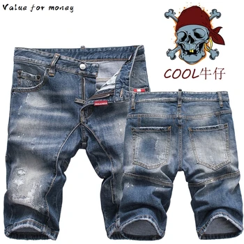 

summer New 2020 Style jeans mens Slim Short jeans Men denim trousers zipper stripe hole blue hole Shorts jeans for men