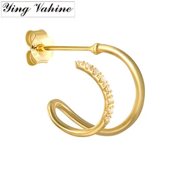 

ying Vahine 100% 925 Sterling Silver Simple Double-lines Stud Earrings for Women