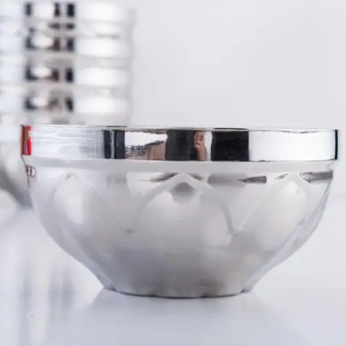 Silver Мода нержавеющая сталь многоразовые двойные стенки изолированные Нескользящие миски кухонная посуда - Цвет: Silver