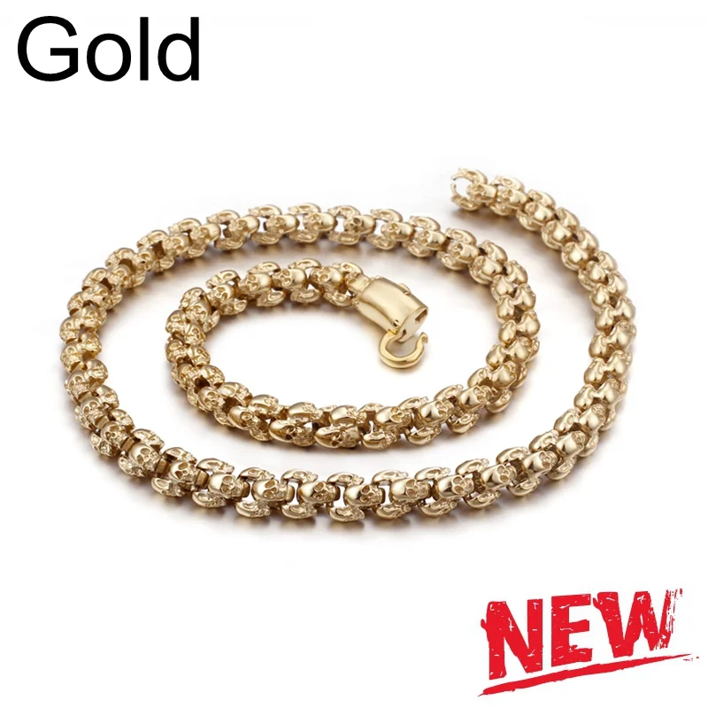 Gold Necklace Kalen панк 22.5 см длинные матовый череп Браслеты для Для мужчин Нержавеющая сталь матовый череп очарование звено цепи brecelet мужской готические украшения - Окраска металла: Gold Necklace