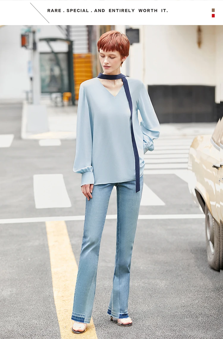 AMII Minimalism Summer Autumn Fashion Spliced Flare Women jeans Causal Cotton High Waist Ankel-length Female Jeans 12030139