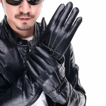 

Winter Men Black Leather Gloves Anti-skid Touch Screen Outdoor Driving Warm Windproof Waterproof Motorcycle Driving Gloves
