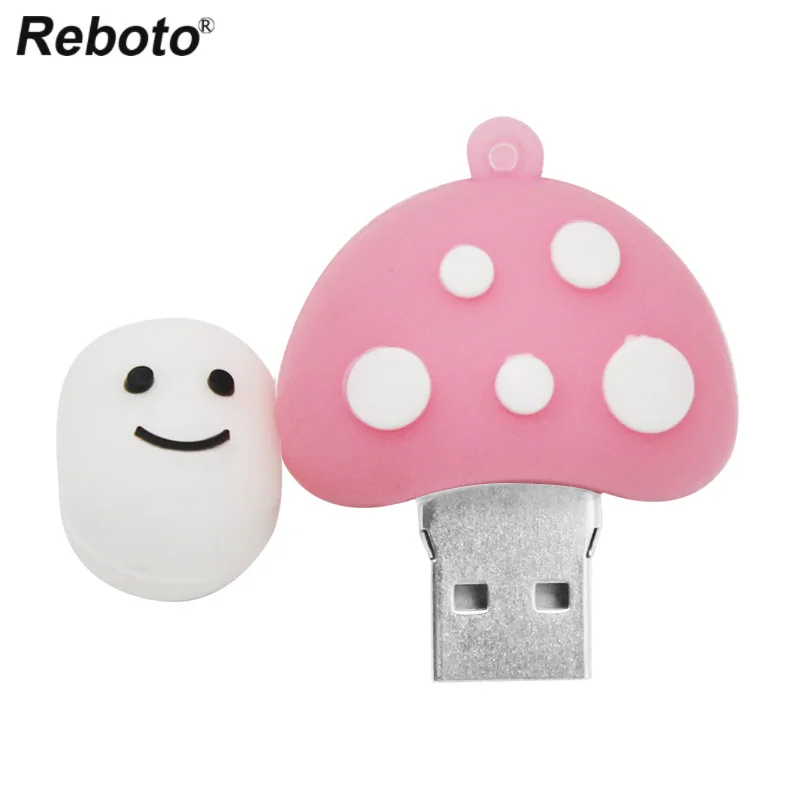 Cartoon Silicone Memory Stick 64GB 32GB Flash Drive 16GB 8GB Cute Pink Mushroom Flash Disk Mini Key Pendrive U Stick For PC