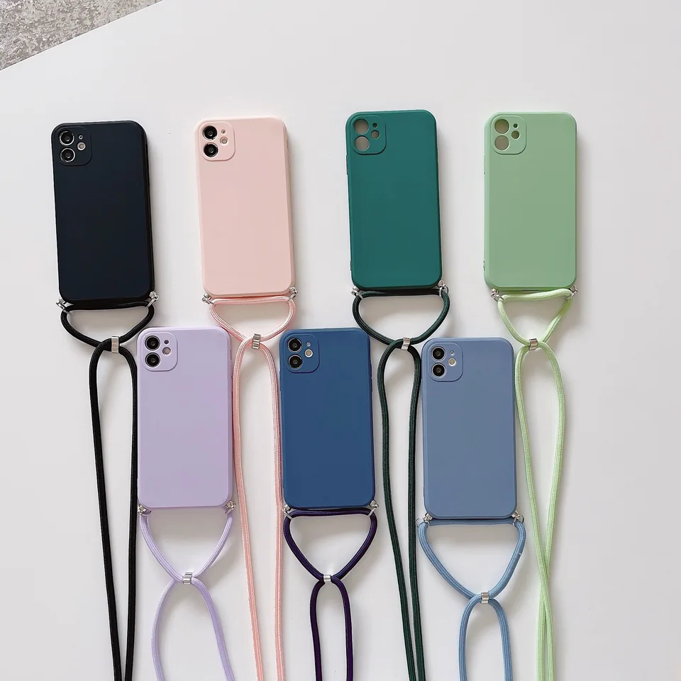 Luxury Card Holder Lanyard Silicone Phone Case For iPhone 15 14 13 12 11  Pro XS Max SE X 8 7 Plus Ultra-thin Necklace Rope Cover