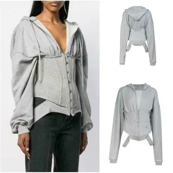 

Zip Hoodie Womens Slim Runway Corset Fashion Sport Workout Jacket Sexy Top 2019