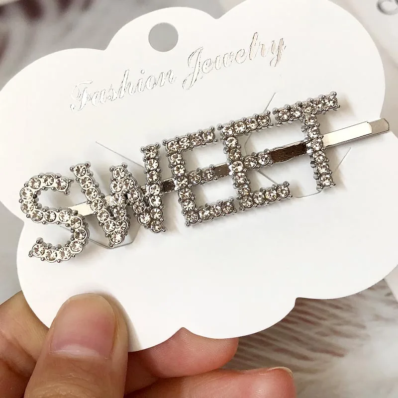 SWEET Silver 1 шт., заколки для волос с кристаллами и буквами, стразы, заколки для волос, заколки для волос, инструменты для укладки волос, аксессуары, ювелирный подарок - Цвет: SWEET Silver