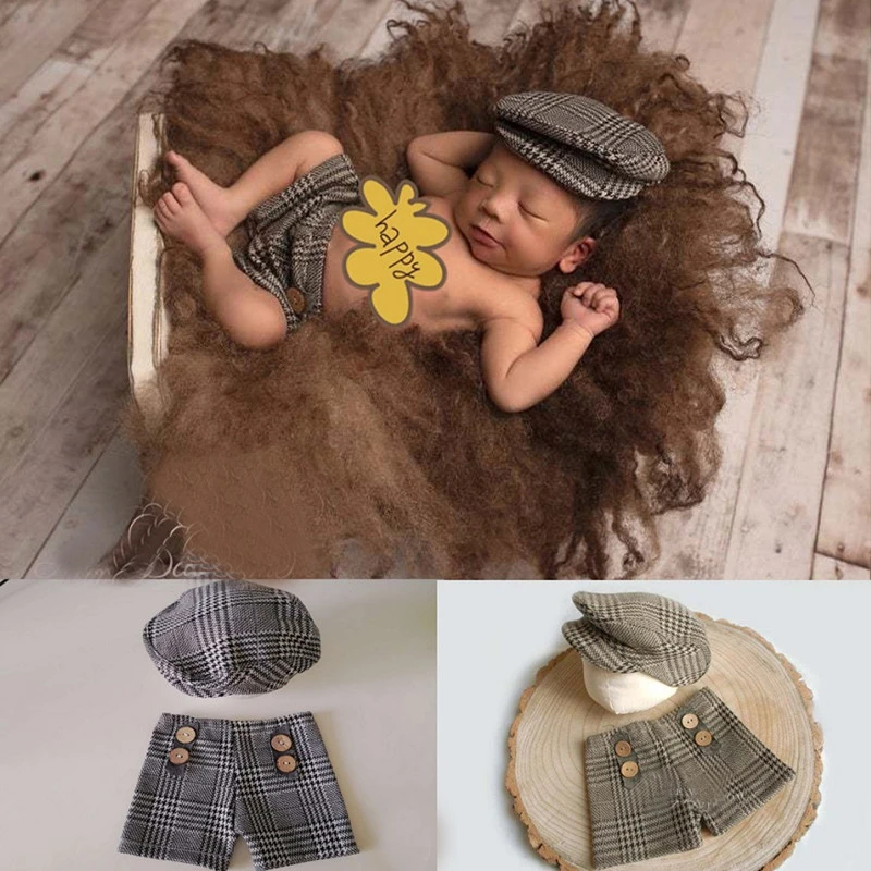 Newborn Photography Props Baby Boy Hat Plaid Costume Little Gentleman Photo Studio Accessories Pants newborn photography props clothes infant baby boy girl romper photo shoot gentleman outfit fotoshooting costume baby shower gift