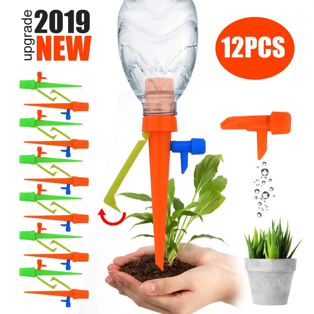 

12PCS Newest Ajustable Irrigation Watering Spike with Bracket for Plants Flower Indoor Household Waterers Bottle Drip Irrigation