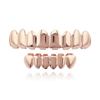 

New Hip Hop Teeth Set Top Bottom Mouth Teeth Grills Fashion Removable Dental Grills Jewelry(rose gold)