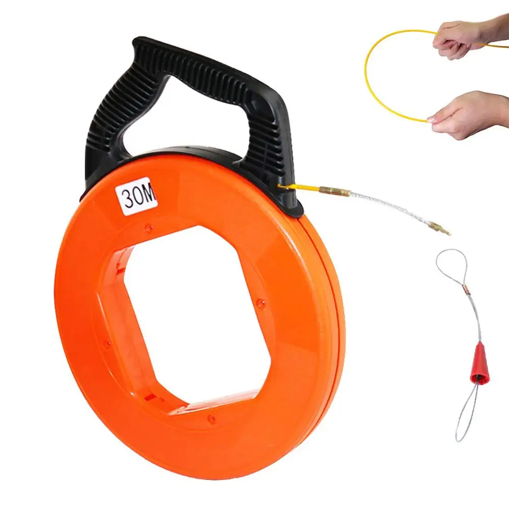 98FT (30m) 4mm Diameter Fiberglass Electrical Fish Tape Reel, Great for