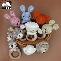 BPA Free Baby Wooden Teether DIY Crochet Deer Sheep Rattle Newborn Rodent Teething Ring Gym Educational Toys for Children Kids 1