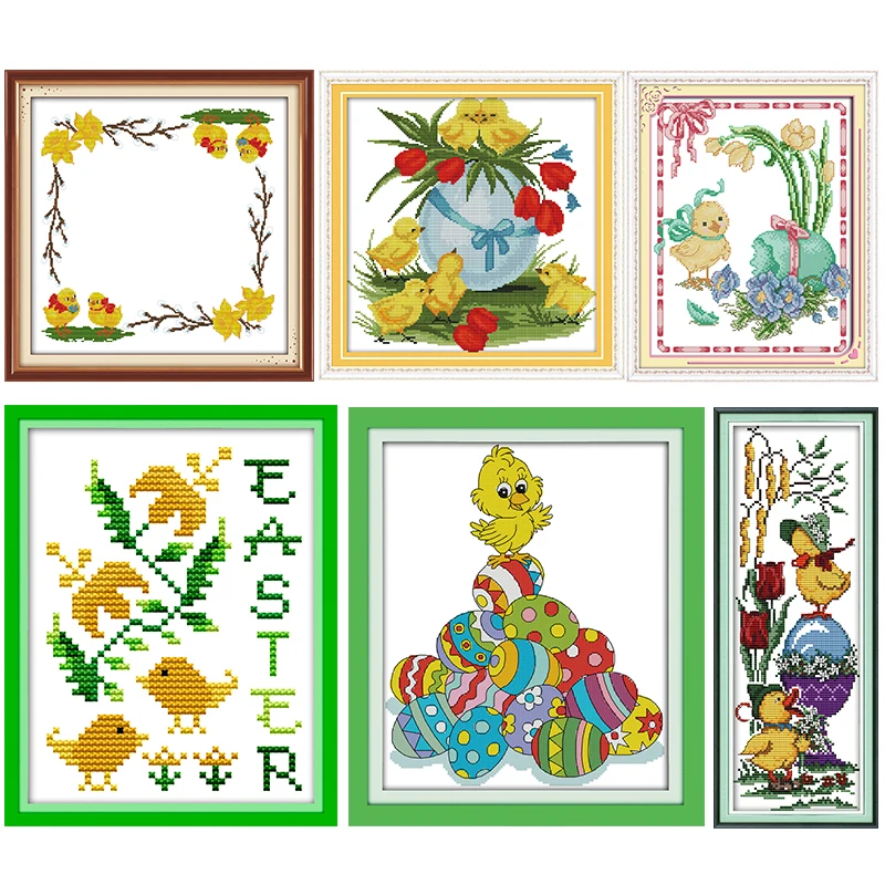 

Joy Sunday Stamped Cross Stitch Kits The Chicken and Easter Eggs Patterns Printed 11CT 14CT Print Counted Embroidery Needlework