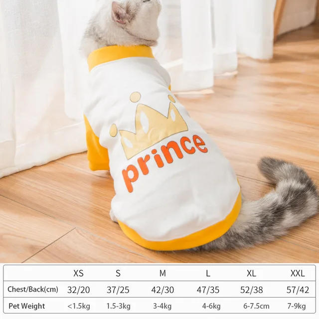 Cute Cartoon Cat Sweatshirt Warm Soft Cotton Pet Clothes for Small Cats Kitten Jumpsuit Comfortable Dogs Puppy Costumes Clothing - Цвет: Yellow prince