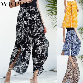 

WEPBEL Trousers Casual Floral Printing Wide Legs Women Pants Fashion Summer Loose High Waist Vacation Streetwear Women Clothing