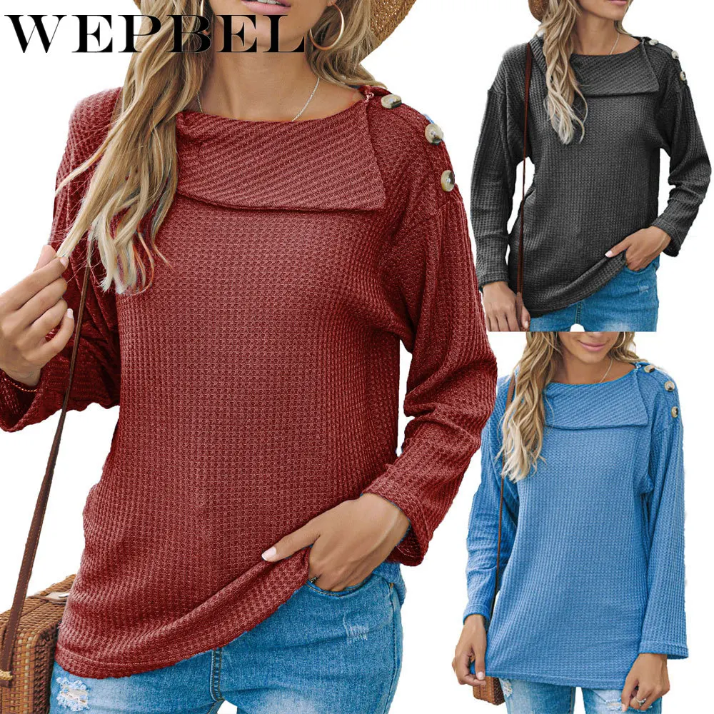 

WEPBEL Autumn Winter Fashion Solid Color Knitted T-shirt Women's Long Sleeve Slim Fit Patchwork Casual Sweater T-shirt